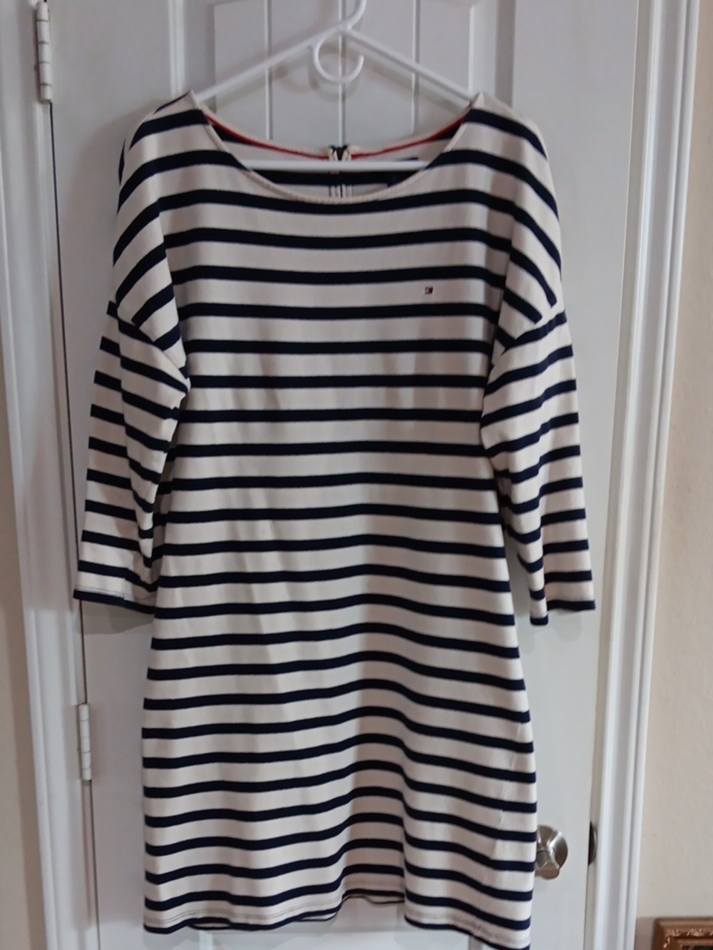 Tommy Hilfiger Breton Stripe 100% Cotton Dress Large Zipper Pull Missing